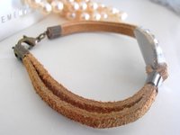 Beige Suede Leather Cord Cuff Bracelet / Sew on Twist Crystal / Statement Wrist Jewelry for Women / Birthday Gift