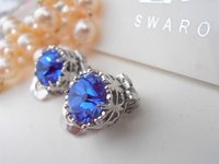 Sapphire Blue Clip On Non Pierced Earrings, Crystal Jewelry for Girls, Art Deco Filigree Post Clips, Birthday Gift