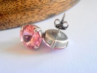 Light Rose Stud earrings made with Rivoli Crystals / Post earrings 12mm / Antique silver jewelry / Round setting / Birthday Gift