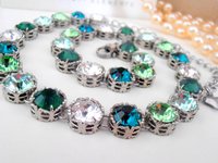 Emerald Green Crystal Collet Necklace, St Patrick's day gift, Art Deco Multicolor Filigree Choker, Christmas Gift for Her