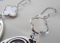 Mother of Pearl Clover Charm Silver Earrings | Boho Jewelry 