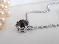 Jet Black Crystal Chain Pendant, Dainty Filigree Bezel Necklace, Art Deco Jewelry, Women Bridesmaid Gift