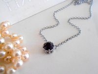 Jet Black Crystal Chain Pendant, Dainty Filigree Bezel Necklace, Art Deco Jewelry, Women Bridesmaid Gift