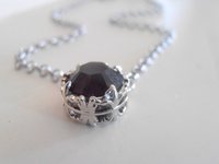 Jet Black Crystal Chain Pendant, Dainty Filigree Bezel Necklace, Art Deco Jewelry, Women Bridesmaid Gift