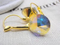 Aurora Borealis Rivoli Earrings 1122 / Crystal Dangle & Drop / Gold Jewelry / Special Birthday Gift / Fashion Accessories