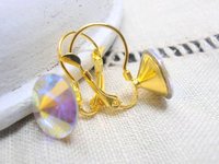 Aurora Borealis Rivoli Earrings 1122 / Crystal Dangle & Drop / Gold Jewelry / Special Birthday Gift / Fashion Accessories