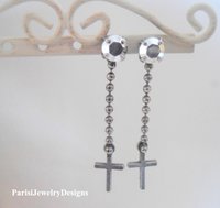 Crystal Long Cross Goth Earrings | Medieval Jewelry