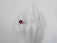 Ruby Red Crystal Ring, Crystal Stackable Ring, Art Deco Jewelry, Adjustable Platinum Plated Filigree Setting