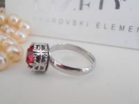 Ruby Red Crystal Ring, Crystal Stackable Ring, Art Deco Jewelry, Adjustable Platinum Plated Filigree Setting