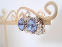 Light Sapphire Blue Clip on Filigree Earrings, No Pierced Post Ear Clips, Art Deco Jewelry, Girls Birthday Gift