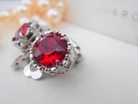 Siam Red Clip on Crystal Earrings, Platinum Non Pierced Studs, Christmas Gift, Art Deco Jewelry