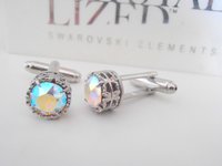 Art Deco Filigree Aurora Borealis Crystal Cufflinks for Groom, Wedding Day Jewelry Accessories, Bridal Suit and Tie Shirt Cuffs