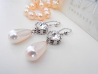 White Pearl and Crystal Teardrop Dangle Earrings in Platinum, Wedding Day Jewelry for Brides, Bridgerton Anniversary Gifts