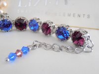 Amethyst Sapphire Crystal Bracelet, Filigree Cupchain, Platinum Jewelry