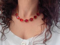 Red Collet Rhinestone Necklace, Crystal Choker, Anna Wintour, Gold Jewelry, 13x18mm Oval, Mother's day gift