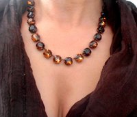 Brown Multi color Crystal Necklace, Anna Wintour Square Choker, Cafe Au Lait Cushion Cut Necklace, Antique Copper Tennis Cup chain