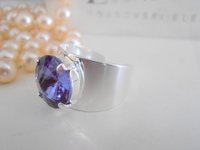 Tanzanite Rivoli Band Ring / Blue Crystal 12mm / Blue Crystal 1122/ Metal Cuff Ring / Coctail Jewelry / Birthday gift