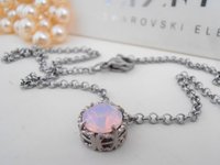 Rose Water Opal Solitaire Necklace /layered Dainty Pendant / Delicate Filigree Art Deco Pendant / Minimalist Jewelry / Gift /