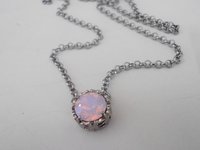 Rose Water Opal Solitaire Necklace /layered Dainty Pendant / Delicate Filigree Art Deco Pendant / Minimalist Jewelry / Gift /