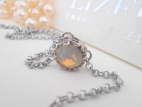 Opal Gray Crystal Chain Pendant with Stainless Steel Chain | Art Deco Jewelry 