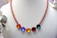 Vintage Multicolors Antique Copper Chain Necklace with Rivoli Crystals 1122,Tennis Cup chain Crystal Jewelry, Women Birthday Gift