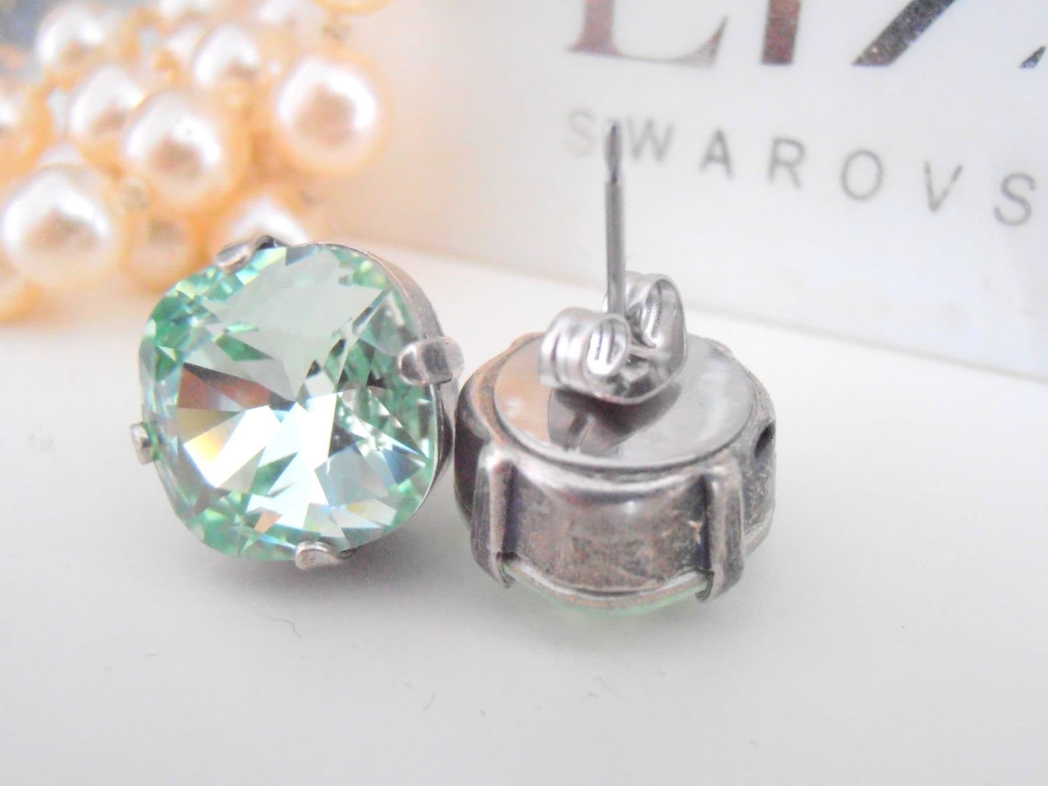 Pale Gree Chrysolite Stud Earrings | Birthday Gift for Sister