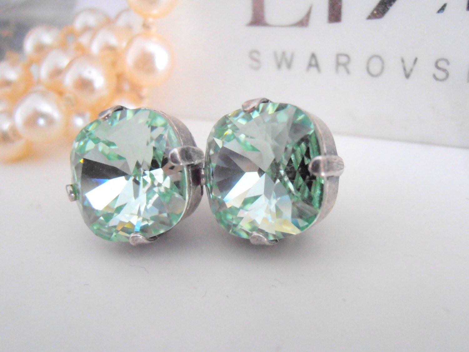 Pale Gree Chrysolite Stud Earrings | Birthday Gift for Sister