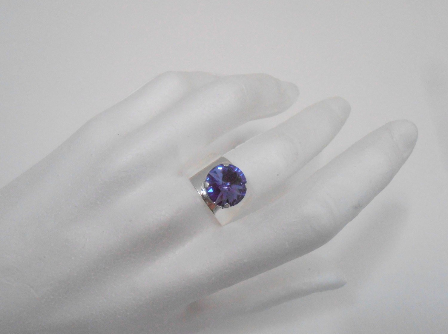 Tanzanite Rivoli Band Ring / Blue Crystal 12mm / Blue Crystal 1122/ Metal Cuff Ring / Coctail Jewelry / Birthday gift