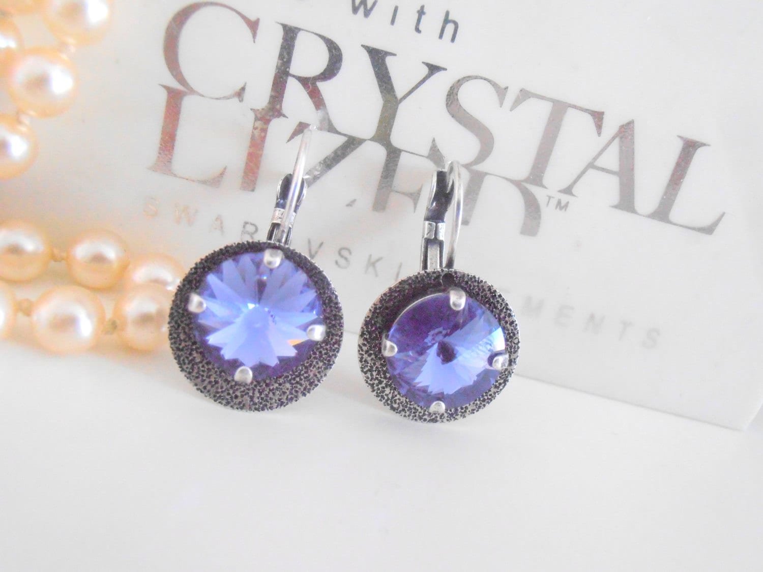 Tanzanite Blue Rivoli Earrings / Hammered Statement Drops / Rivoli Disc Earrings / Dangle Drop / Antique Silver