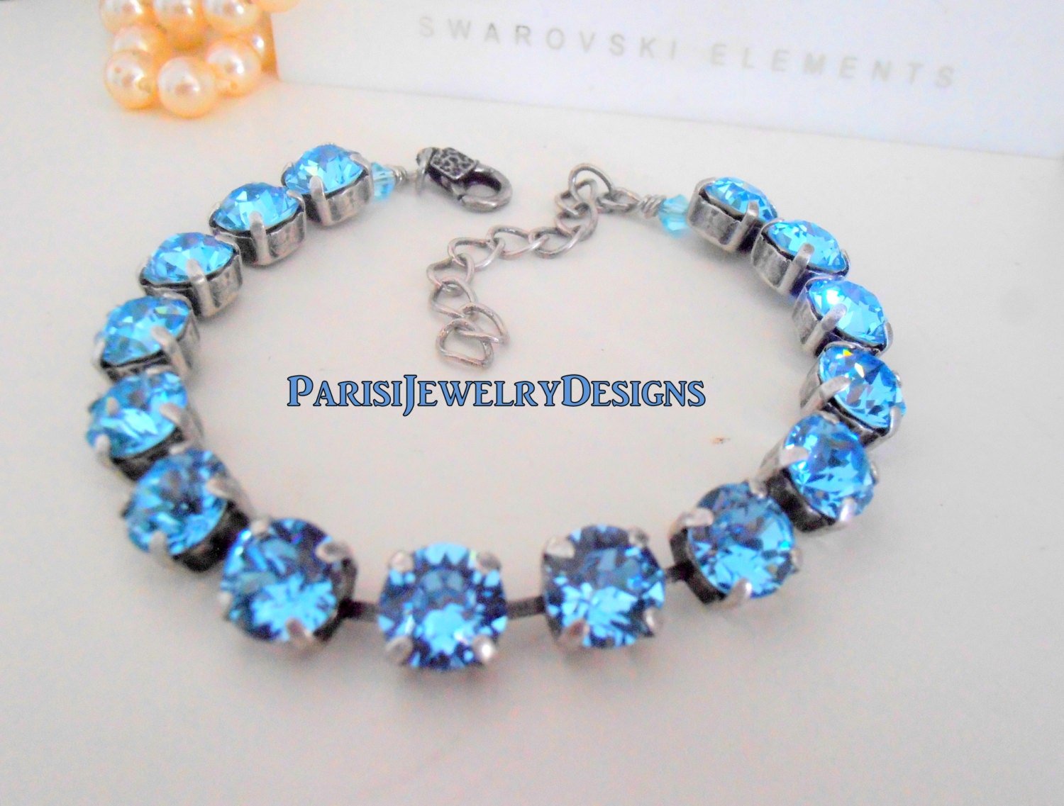 Aquamarine Blue Birthstone Bracelet / Women Jewelry / Tennis Cupchain / Mother's Bracelet / Gift For Her /