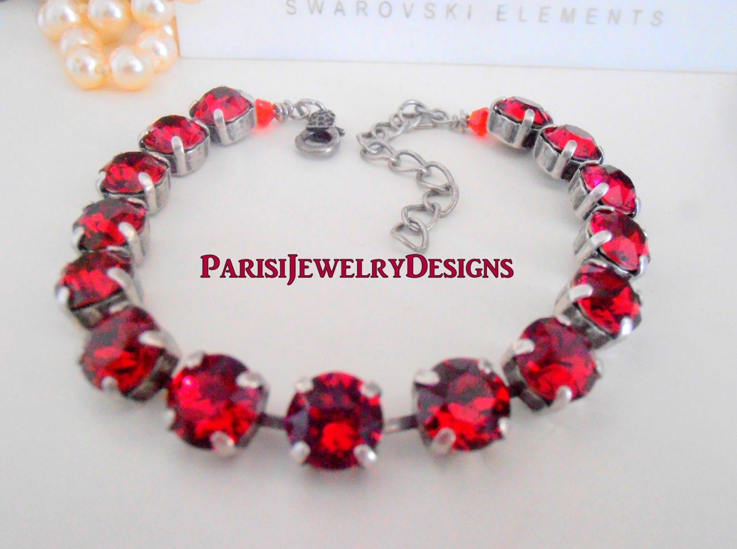 July Birthstone Ruby Red Tennis Bracelet / Round Crystal Cupchain / Surgical Steel Chain/ Mother's Bracelet / Gift For Her / Charm