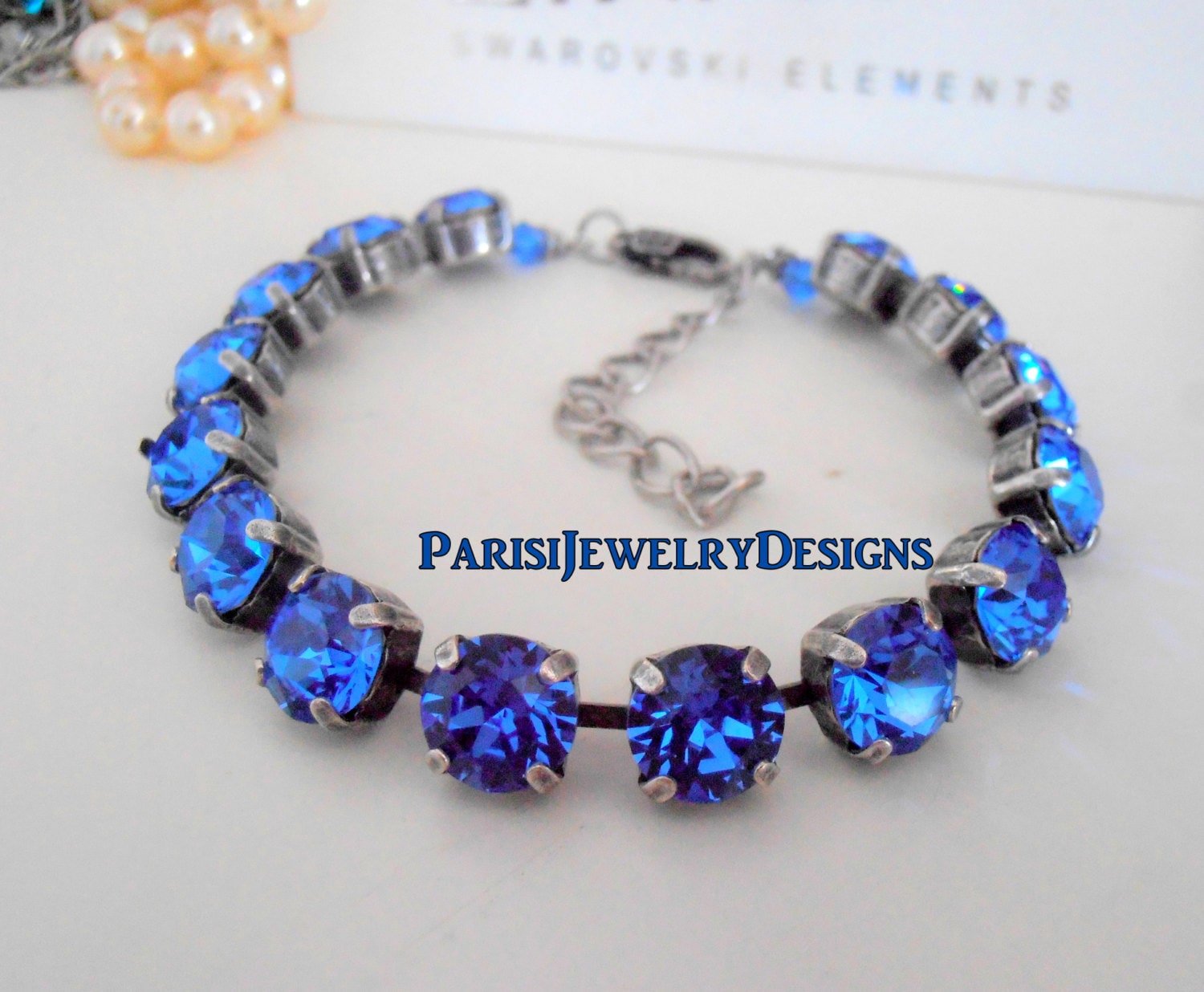 September Sapphire Birthstone Tennis Bracelet, Round Cup chain, Blue Crystal, Mother's Day Gift