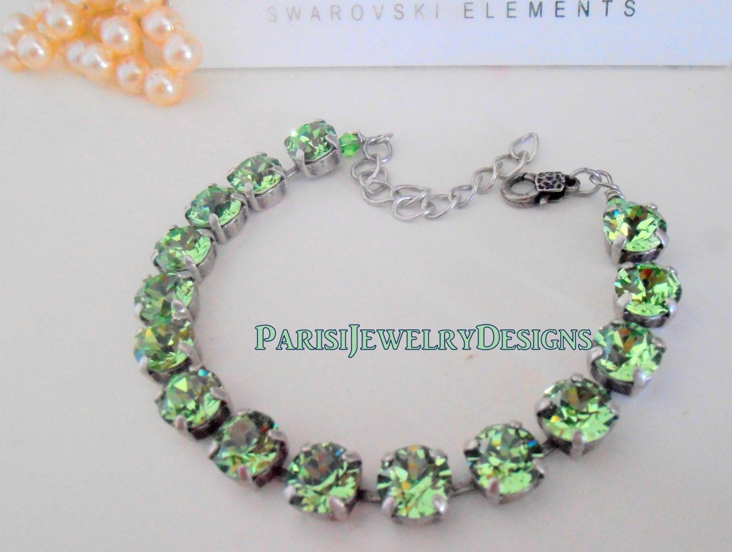 Green Peridot Birthstone Crystal Tennis Bracelet Silver Jewelry Birthday Gift For Her