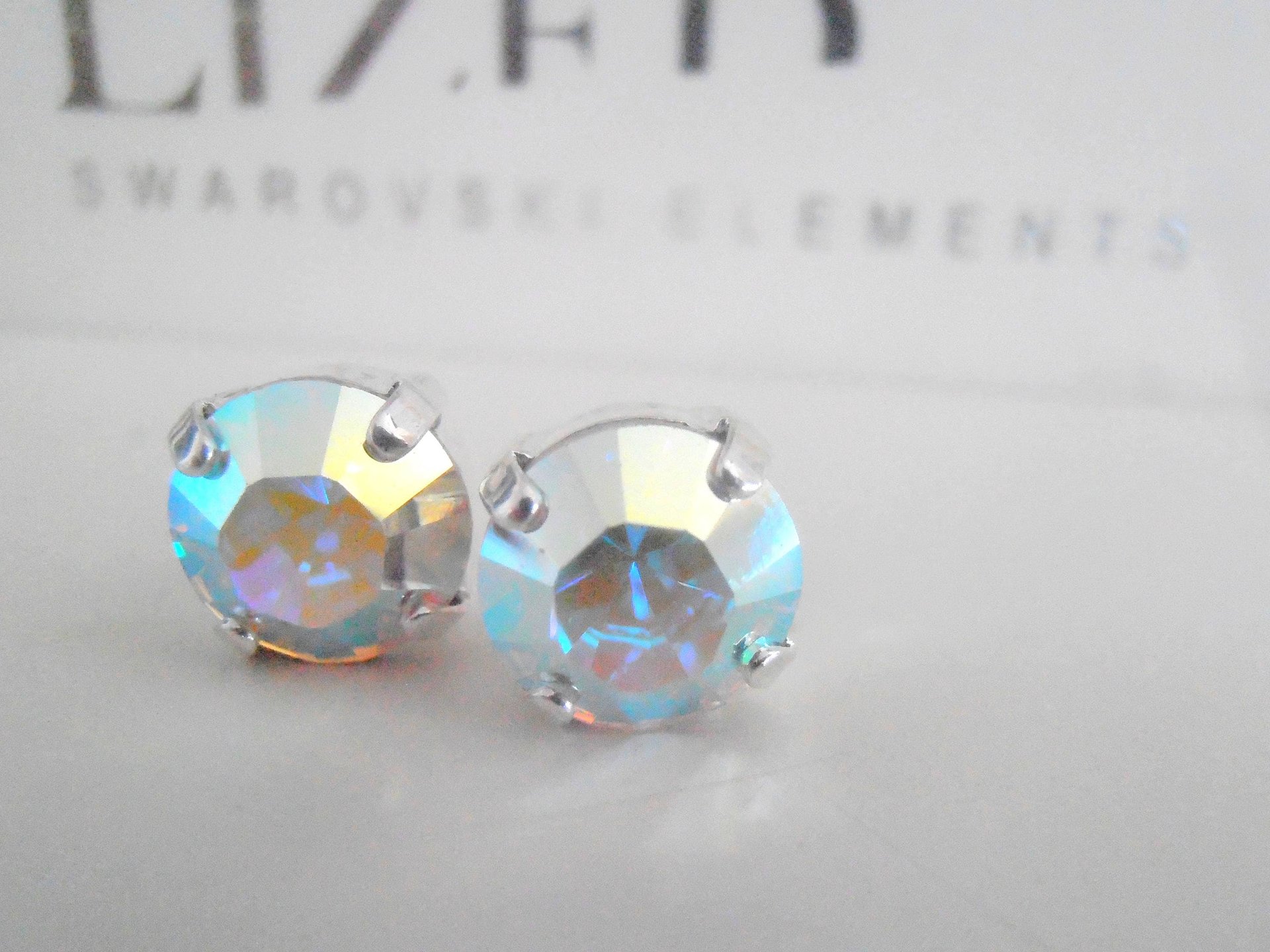 Aurora Borealis Crystal Stud Earrings | Dainty Silver Earrings