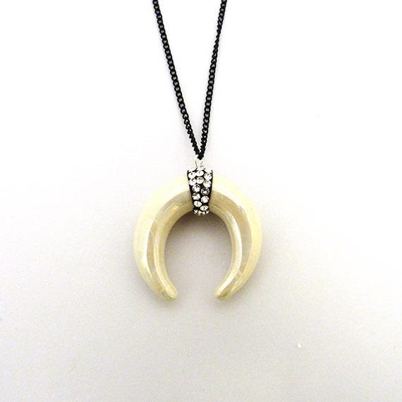 Cream Ceramic Horn Necklace, Bohemian Everyday Jewelry, Dainty Long Half-Moon Pendant, Long Boho Necklaces, Women Gifts