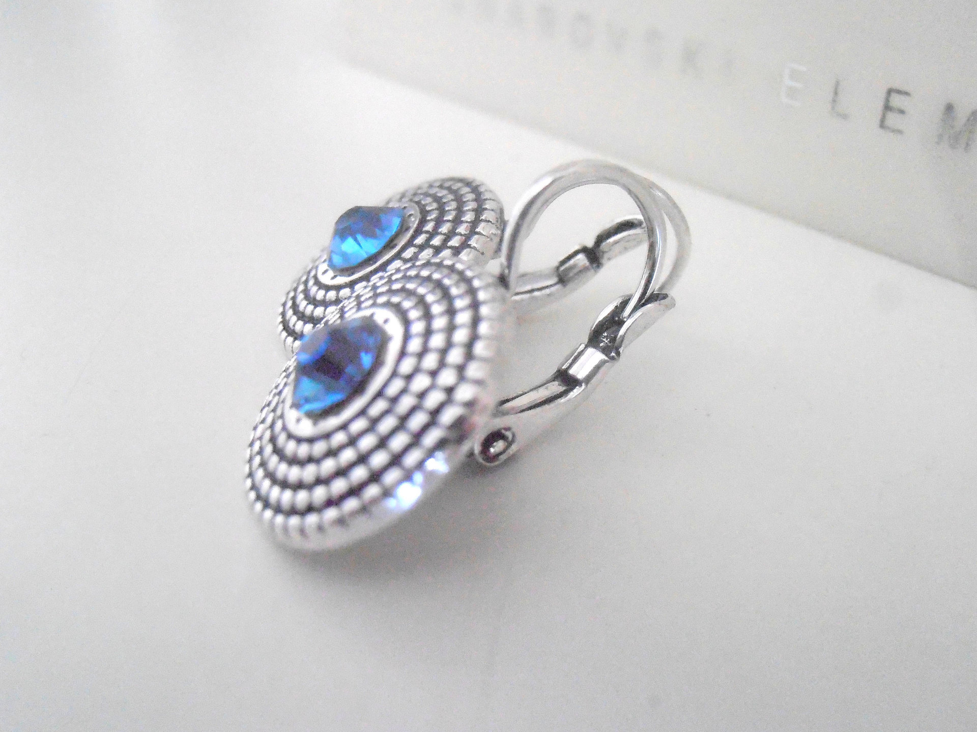 Blue Sapphire Antique Silver Disc Earrings / Bohemian Jewelry / Pewter Dangle Setting / Birthday Gift