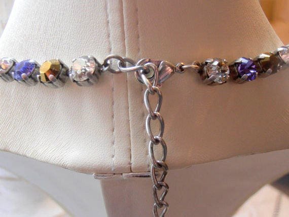 Multicolor Tanzanite Crystal Tennis Necklace, Chatons Collet, Cup chain Choker, Tanzanite Blue/Dorado Brown, Gift For Her