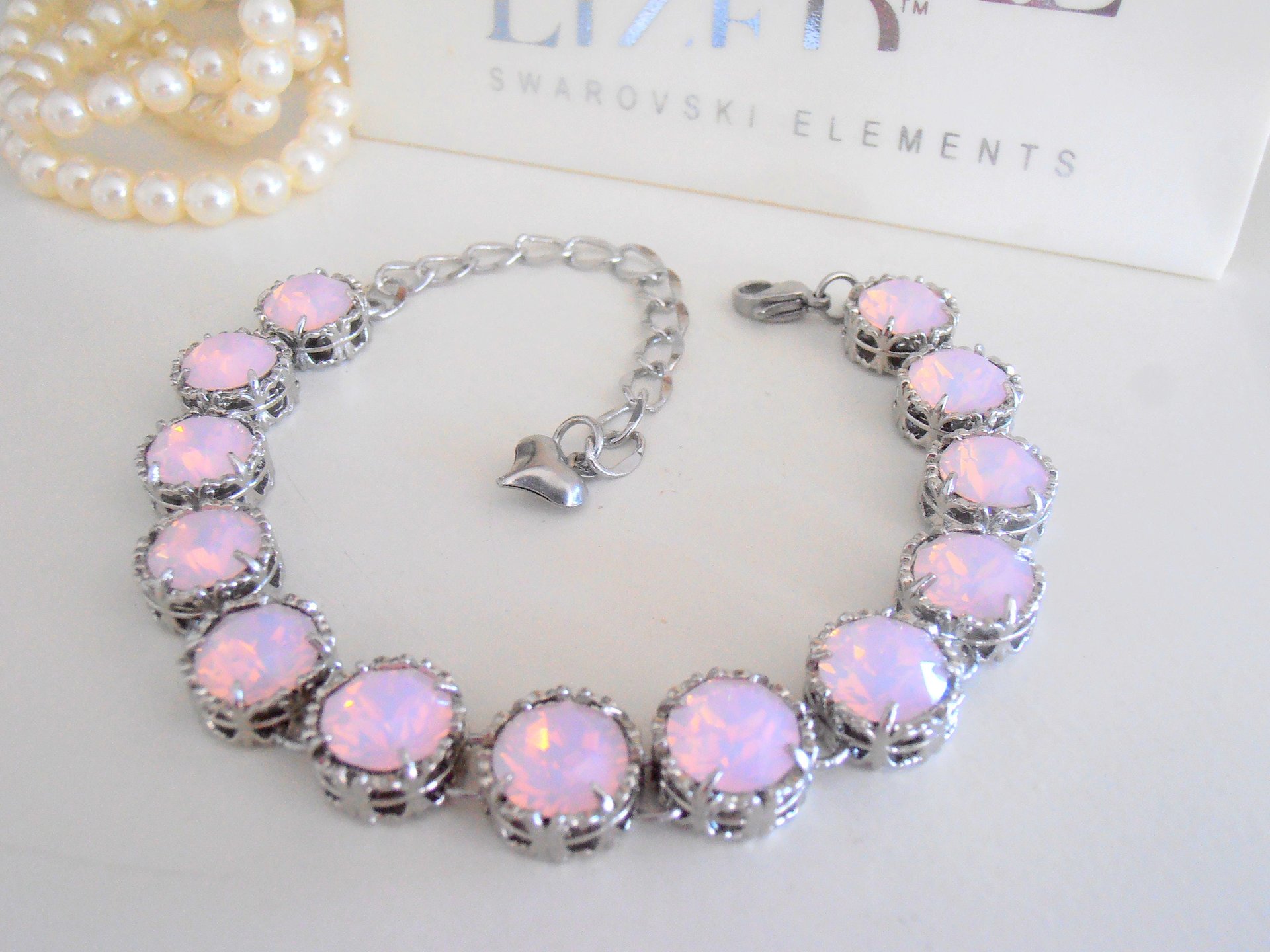 Rose Water Opal Crystal Bracelet in Platinum Art Deco Jewelry | Mom Christmas Gift