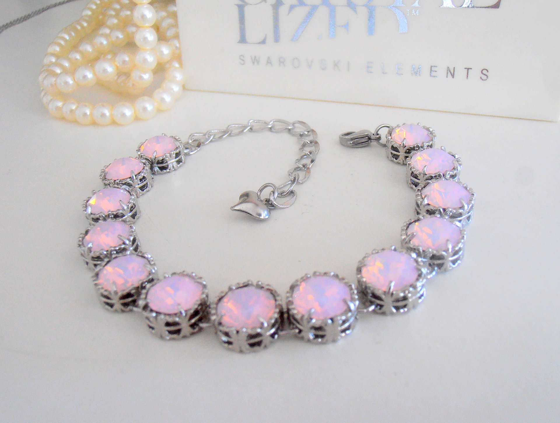 Rose Water Opal Crystal Bracelet in Platinum Art Deco Jewelry | Mom Christmas Gift