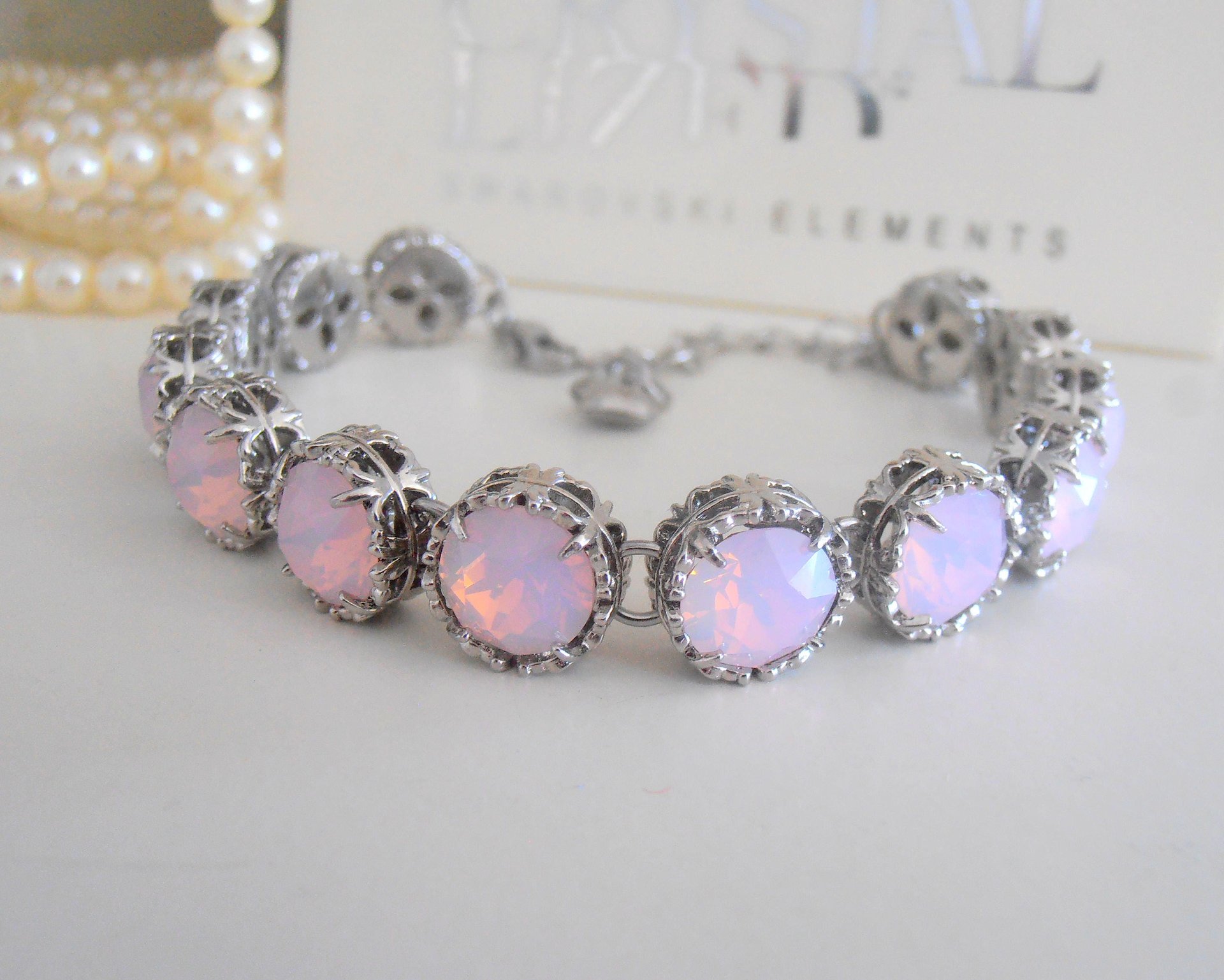 Rose Water Opal Crystal Bracelet in Platinum Art Deco Jewelry | Mom Christmas Gift