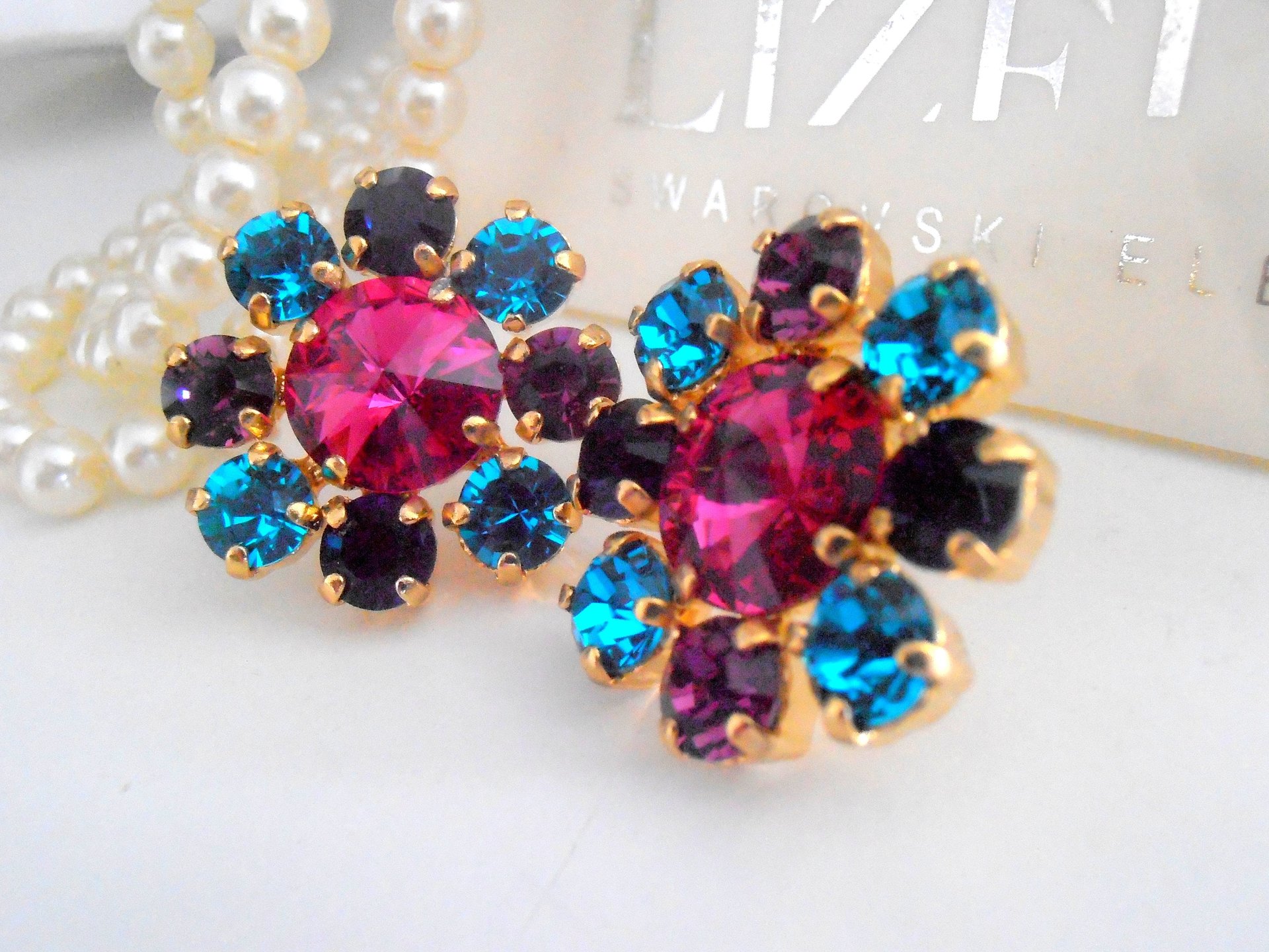 Colorful Crystal Flower Earrings | Statement Cluster Earrings