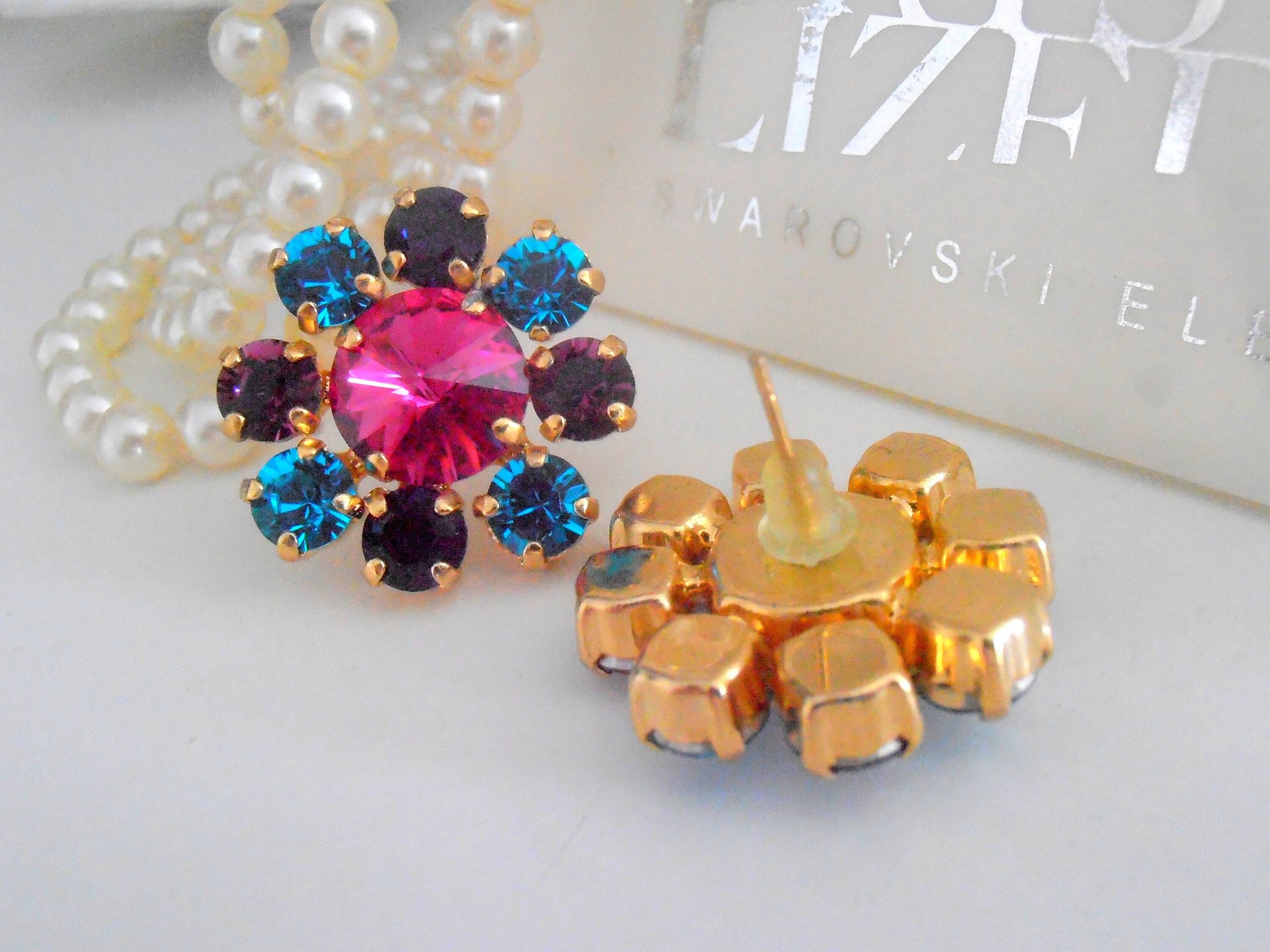 Colorful Crystal Flower Earrings | Statement Cluster Earrings