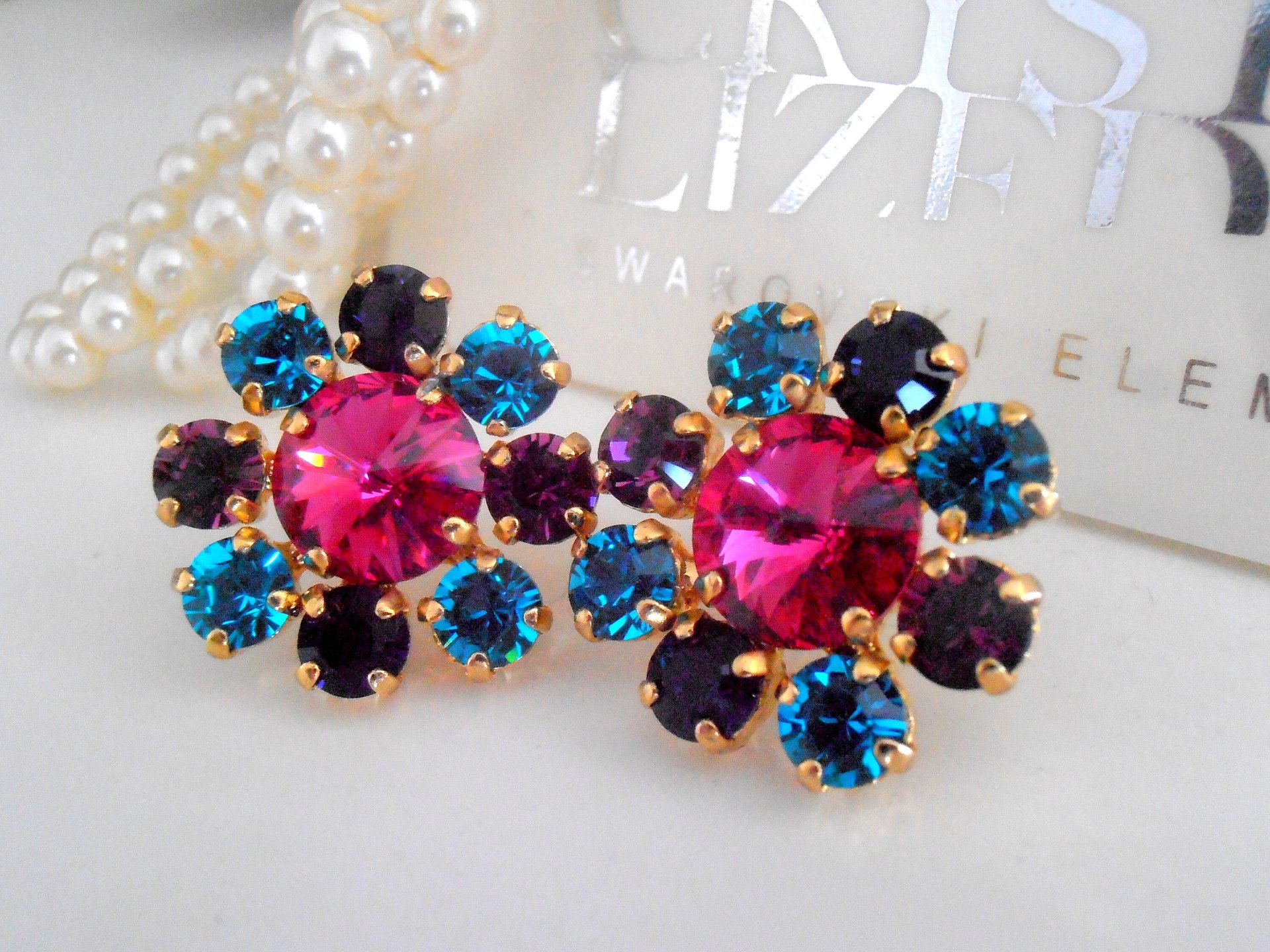 Colorful Crystal Flower Earrings | Statement Cluster Earrings