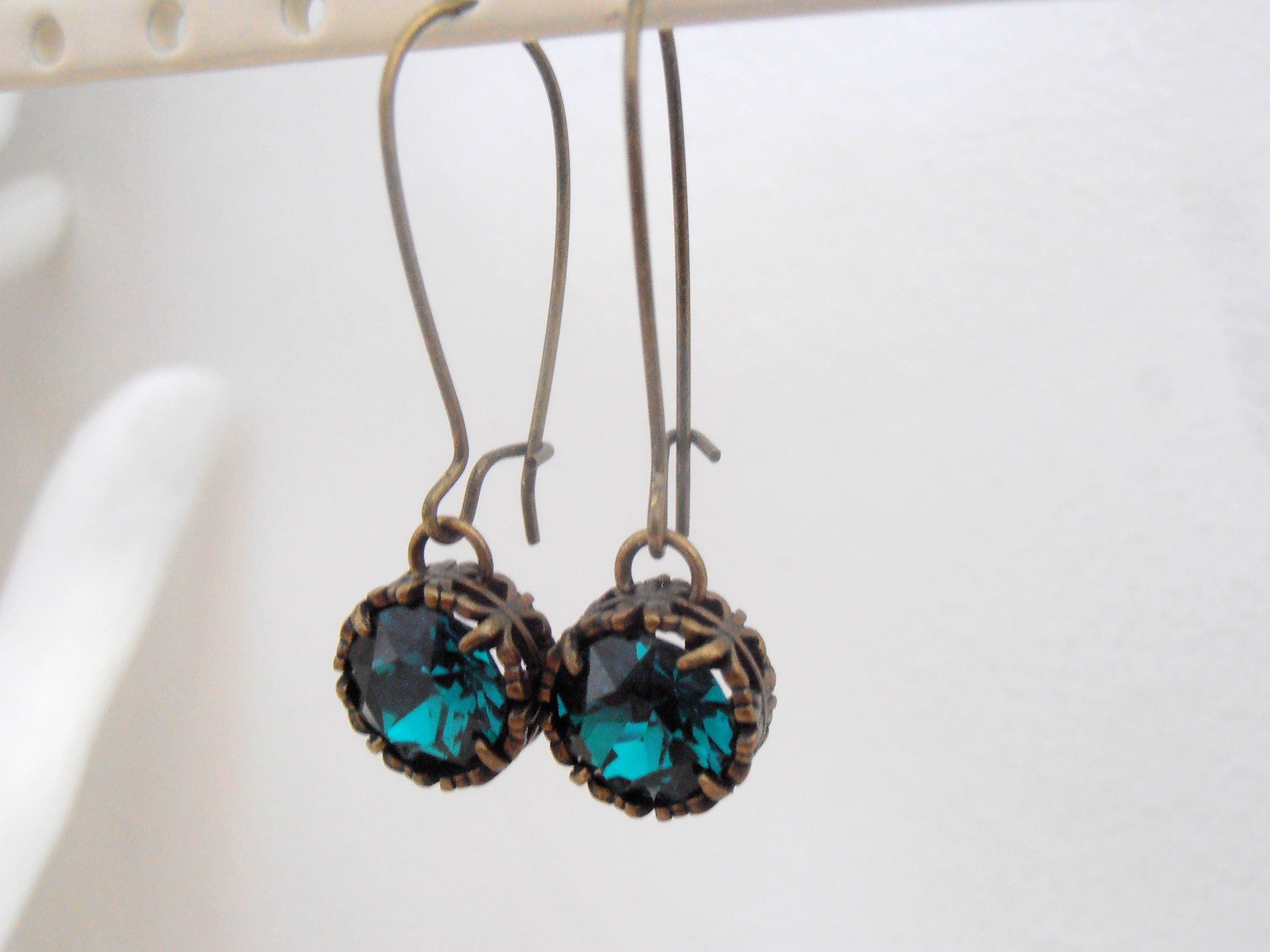 Green Threader Earrings in Antique Bronze