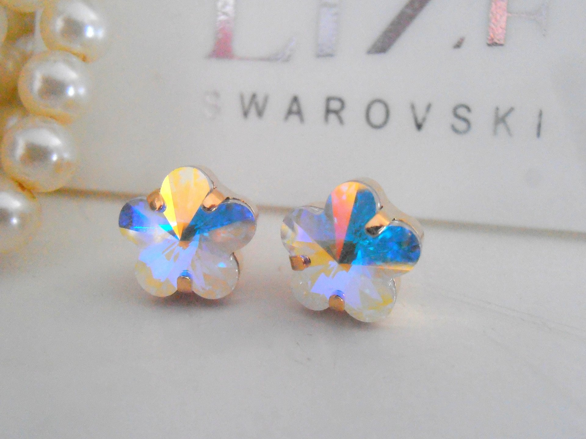 Aurora Borealis Flower Crystal Stud Earrings, Dainty Wedding Post Pierced Earrings, Bridal Golden Jewelry, Mother's day Gift for her