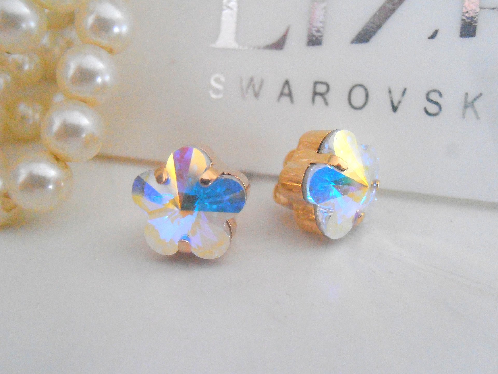 Aurora Borealis Flower Crystal Stud Earrings, Dainty Wedding Post Pierced Earrings, Bridal Golden Jewelry, Mother's day Gift for her