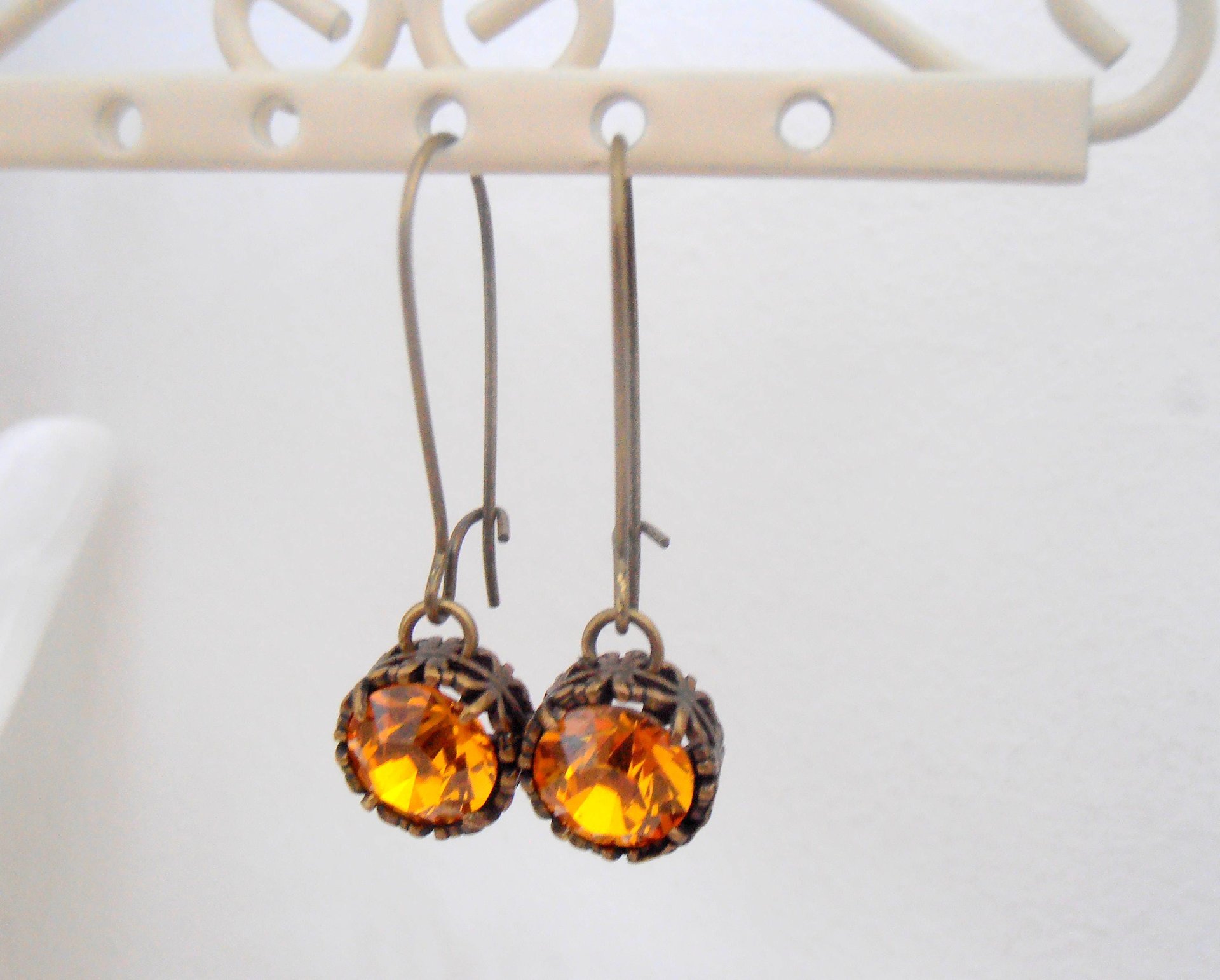 Yellow Topaz Thread Crystal Earrings / Antique Jewelry / Dangle & Drop / Long Threader / Mother's Day Gift