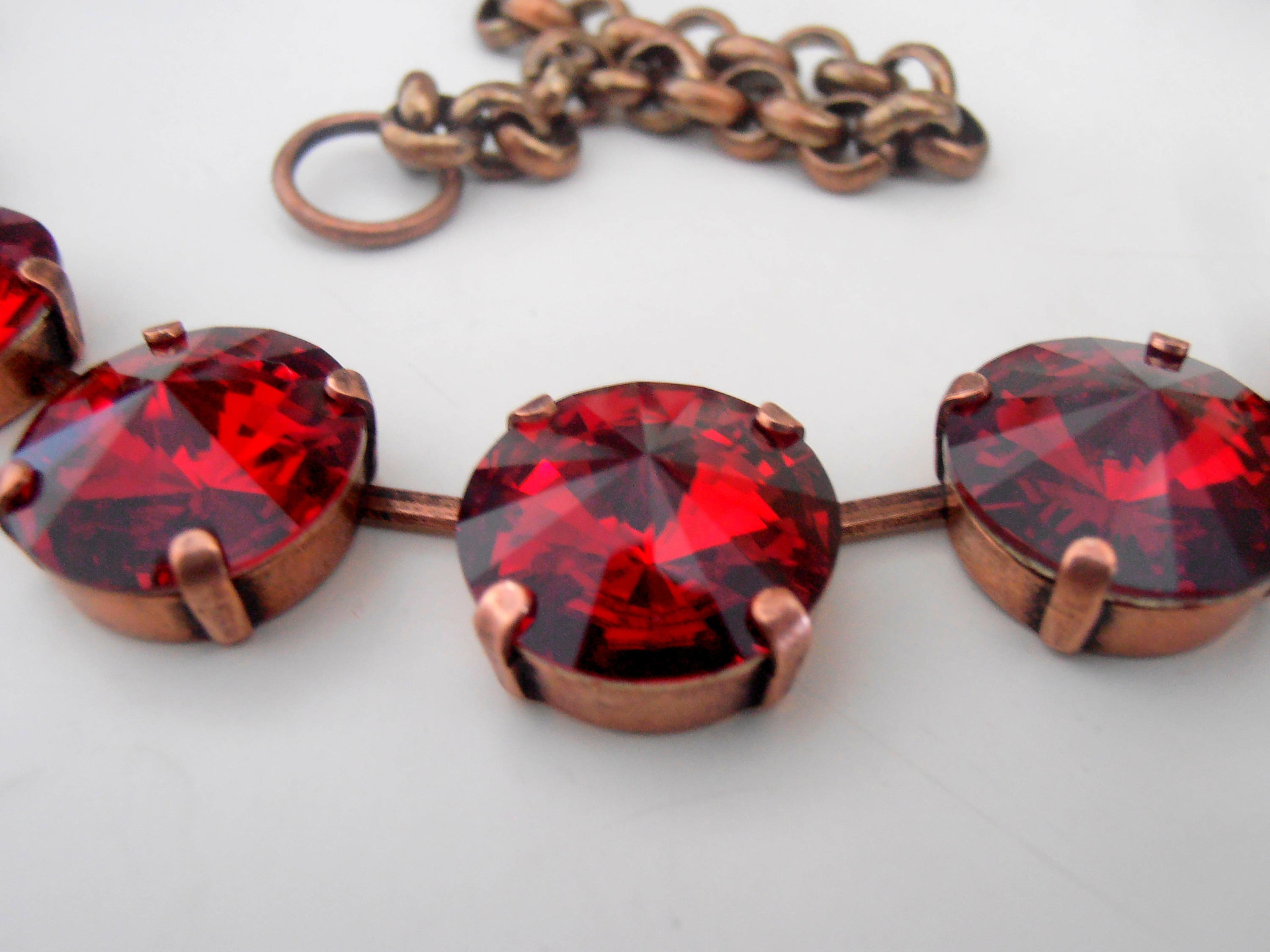 Ruby Red Copper Statement Collet Necklace, Anna Wintour, Valentine's Day Gift, Antique Jewelry, Rivoli Choker, Tennis 14mm Cup chain