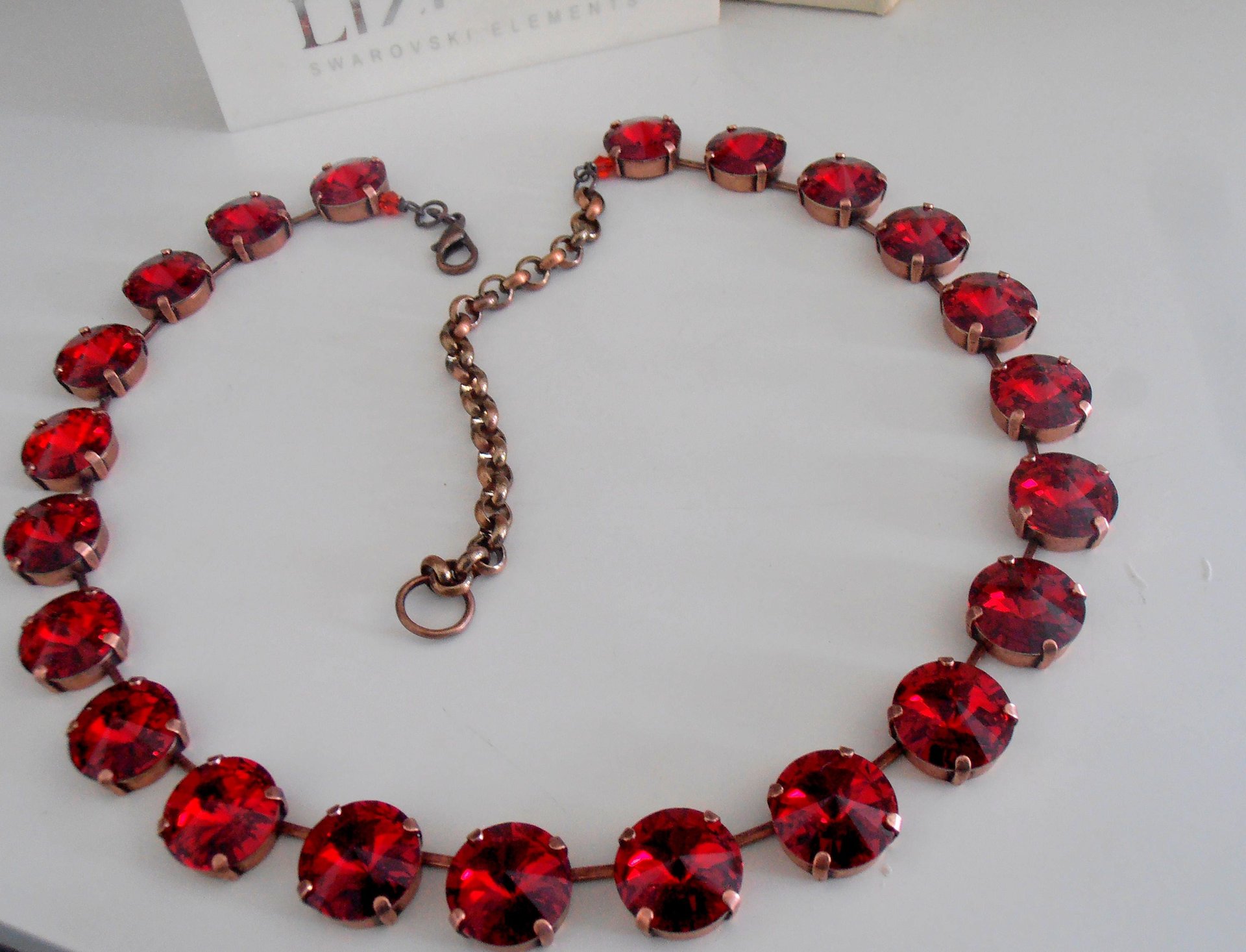 Ruby Red Copper Statement Collet Necklace, Anna Wintour, Valentine's Day Gift, Antique Jewelry, Rivoli Choker, Tennis 14mm Cup chain