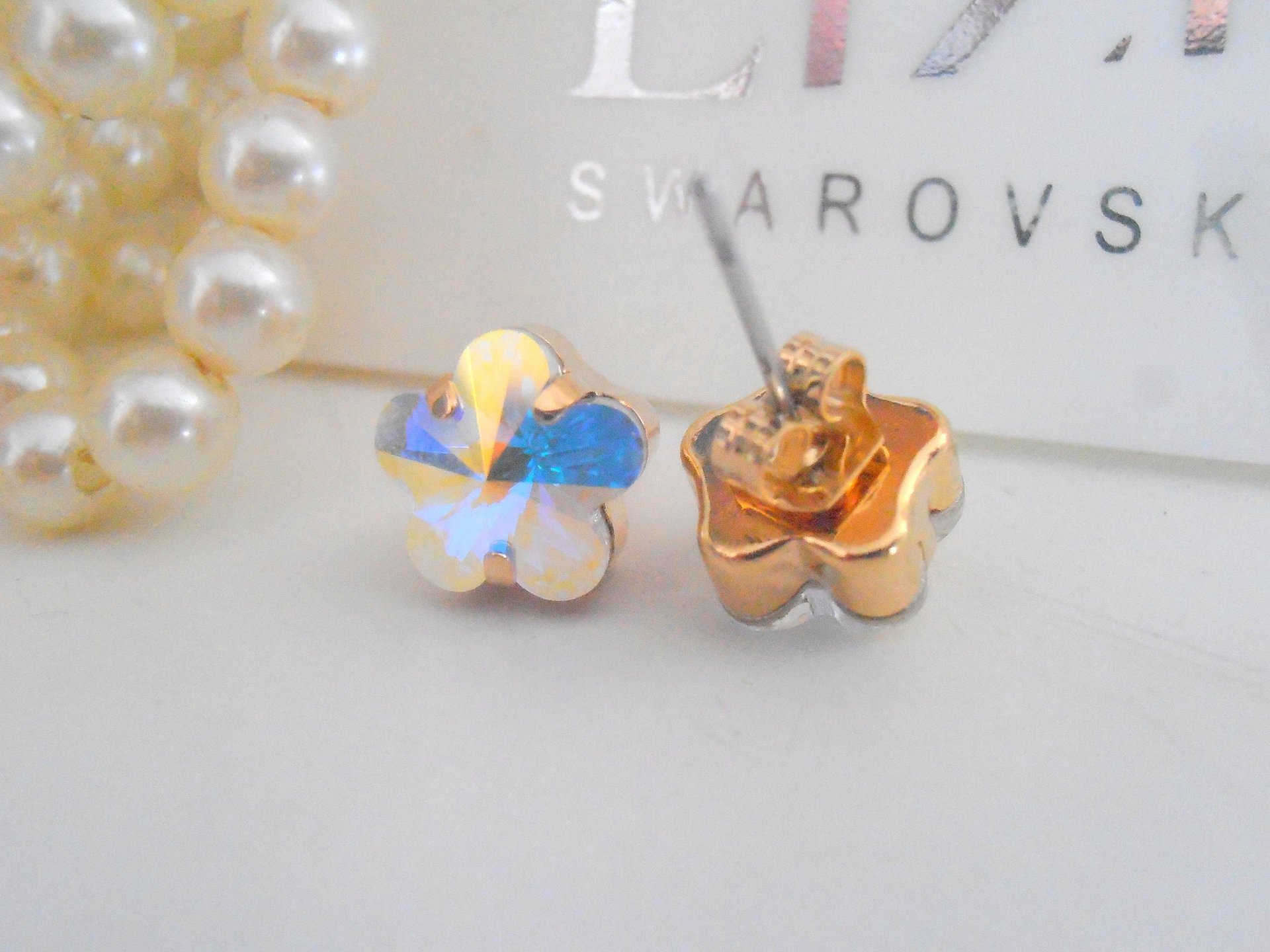 Aurora Borealis Clover Earrings in Gold Plating | Summer Floral Jewelry 